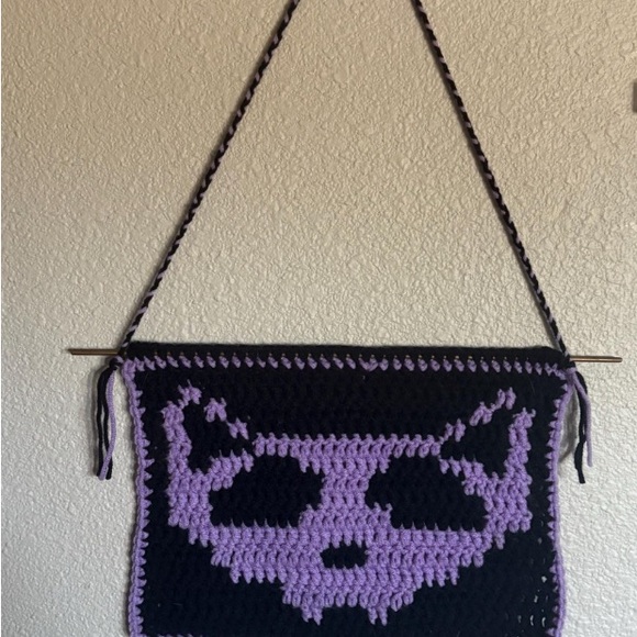 Handmade Other - Handmade Black and Purple Cat Crochet Wallhanging